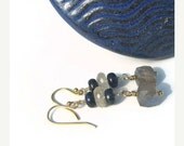 Spring Savings Sale Gemstone Geometry...Labradorite, Rutilated Gold Quartz and Lapiz earrings on gold vermeil