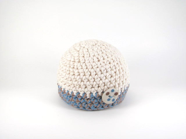 Baby Crochet Hat Baby Boy Girl Hat Baby Boy Girl Beanie Cotton 0-3 mo Natural Blue Brown