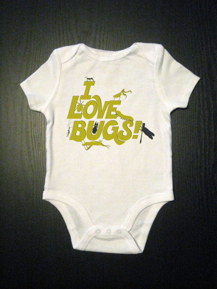 Funny Baby Bugs One Piece Bodysuit - I Love Bugs - Insect Baby Bodysuit - Children's Clothing
