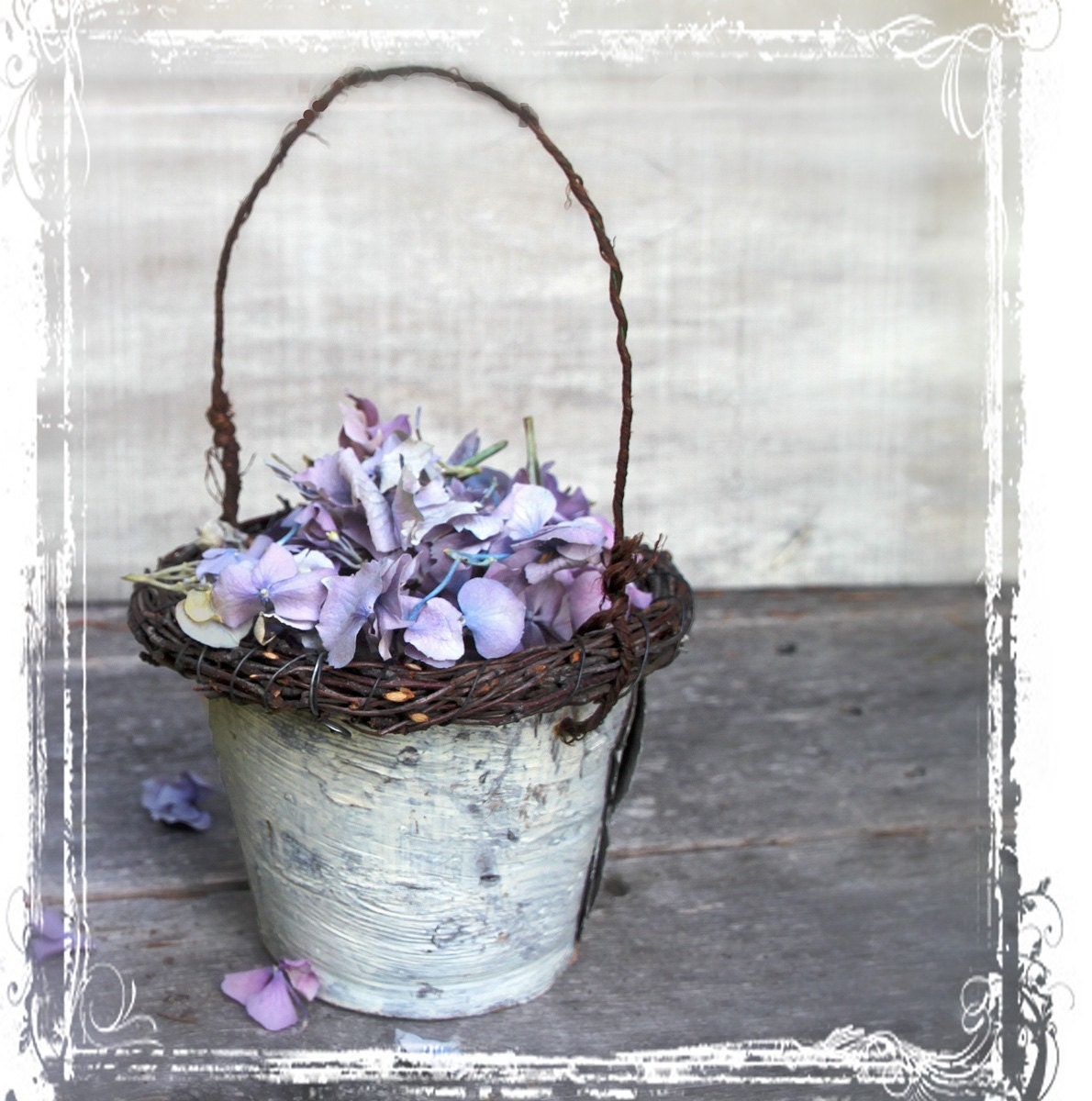 Birch Bark And Vine Flower Girl Basket - Wedding Weddings - Rustic Woodland  Forest - Spring Summer Fall Winter - Decor