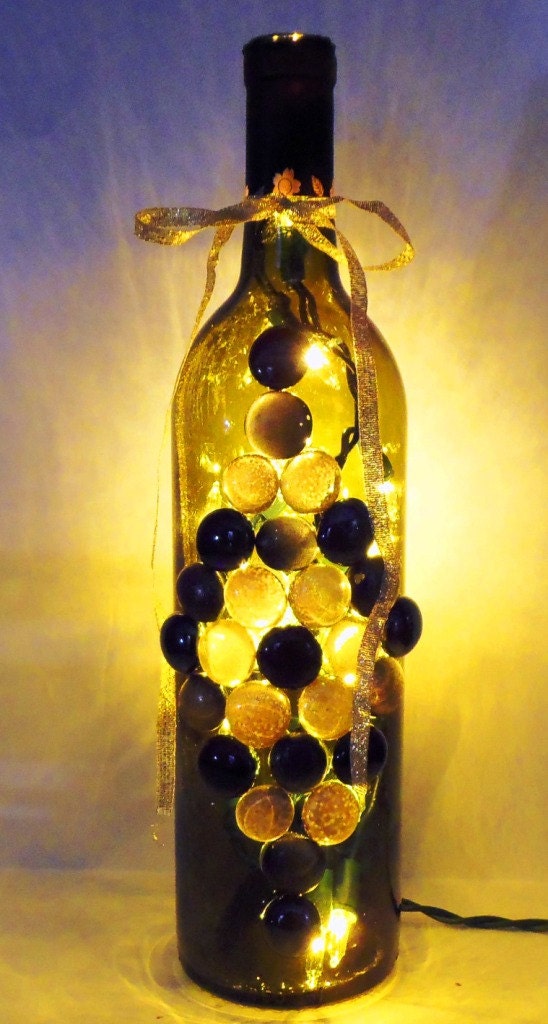 Black and Gold Wine Bottle Light, Night Light, Bottle Lamp, Diamond Design