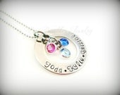 Hand Stamped Washer Birthstone Personalized Necklace - Mothers Necklace- Mothers Jewelry - Hand Stamped Stainless Steel