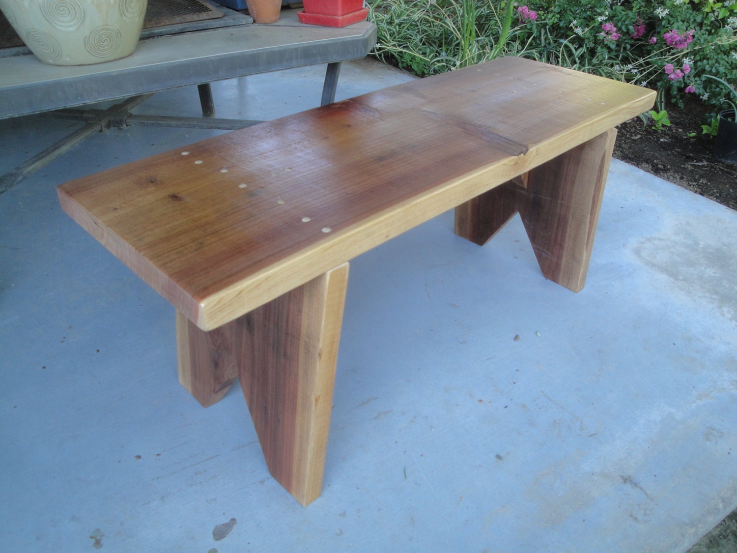 Modern Handmade Redwood Dinning Patio Bench