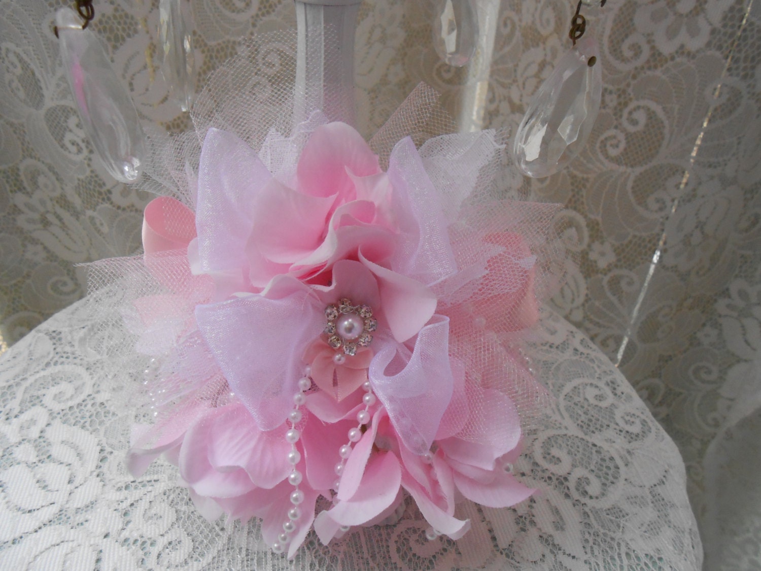 Princess Pink Bridal Lace Shabby Chic Floral Candle  French Rose Marie Antoinette Victorian Ornament  SCT
