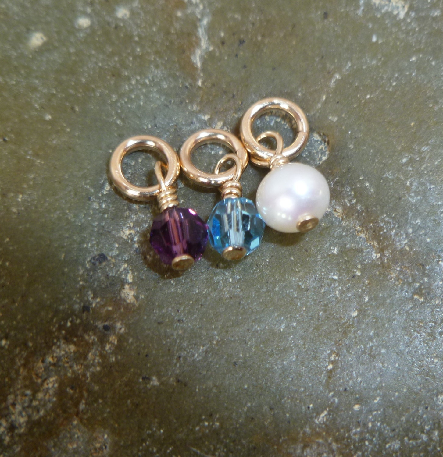 Birthstone Crystal or Pearl add on Charm - Add One Charm - Gold Filled - Add to Necklace