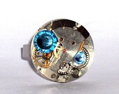 Ring,Steampunk ring,Aqua Crystals Ring,Adjustable ring,Chrome adjustable ring,Blue Ring,Ready to ship.