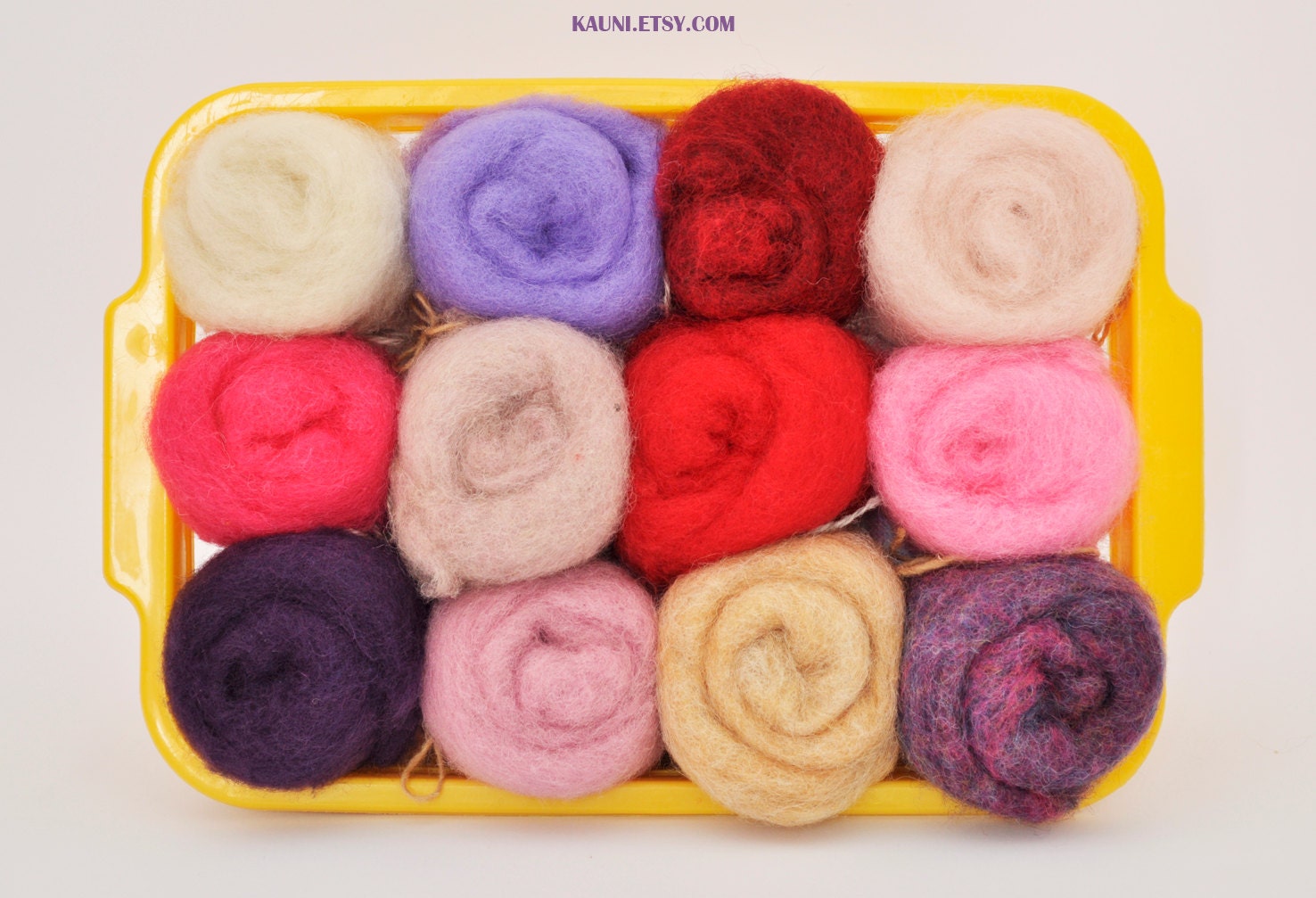 6 oz (170 grams) Pack Wool for Felting, Wool Roving / Carded Batt, 12 rose-red / pastels colors, FREE SHIPPING WORLDWIDE