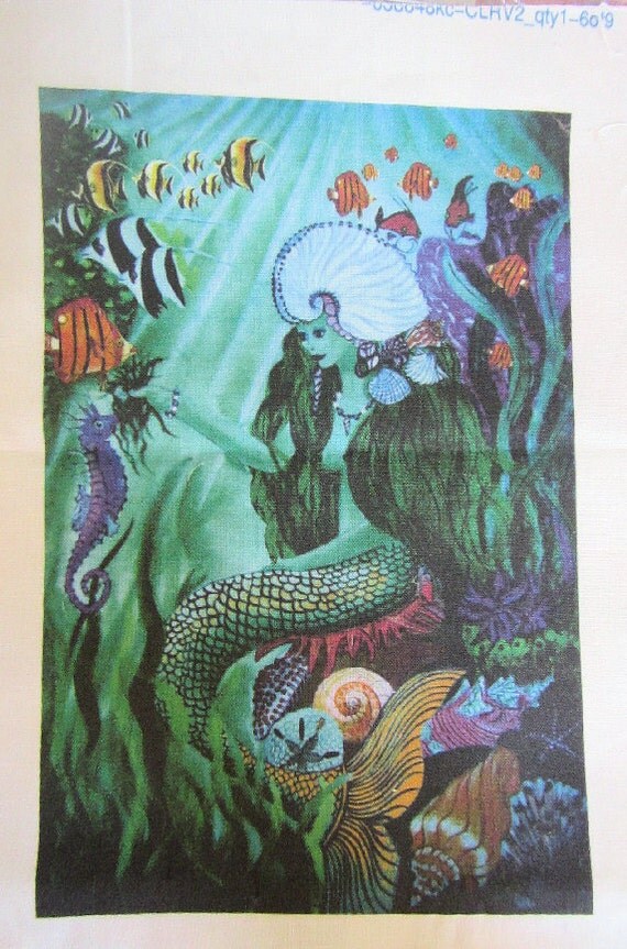 Mermaid Panel or Quilt Block by SylviesArtOnFabric on Etsy