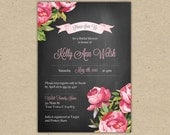 Bridal Shower Invitation or Baby Shower Invitation - Chalkboard Floral. Customize. printable template. diy. Modern