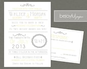 Wedding Invitation and RSVP -Printable DIY. Vintage modern "Walter and Morgan" (1003)