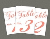 Instant Download - Classic Table Numbers in Coral - modern design DIY. Wedding reception (11-20)