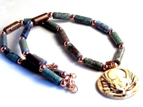 Winged Goddess Turquoise Copper Necklace Earrings