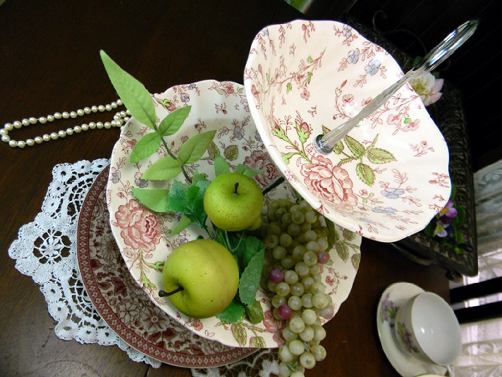 3 Tiered Tidbit Trays - Tea Party or Vintage Wedding Centerpiece - Cake Stand - High Tea 9801