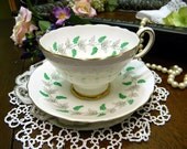 Crown Staffordshire Grape Teacup Tea Cup and Saucer England - Wide Mouthed and Footed 9909