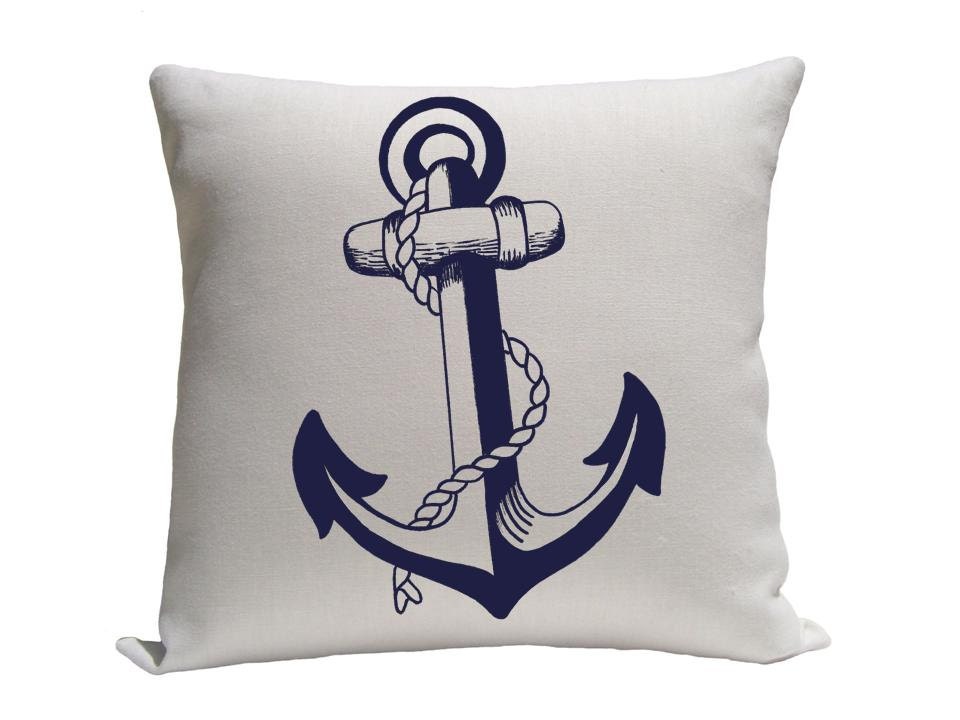 Anchor Pillow Cover, Blue and White Pillow,  sizes 14 inch pillow, 16 inch pillow,