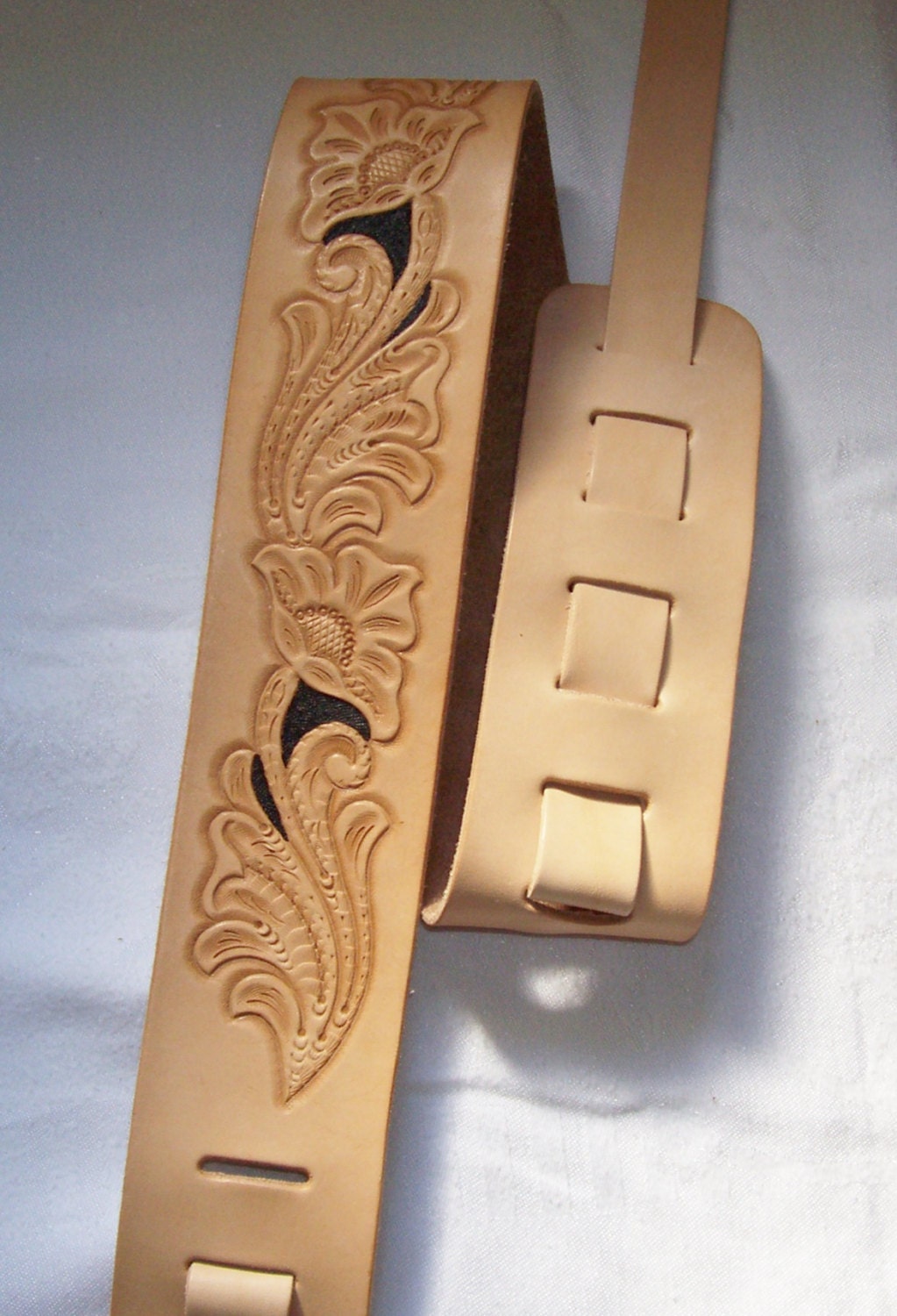 Hand Tooled Western Floral Leather Guitar Strap