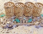 Vintage Tube Lipstick Holder,Holds Four,Goldtone Finish With EncrustedFaux Jewels Vanity Piece