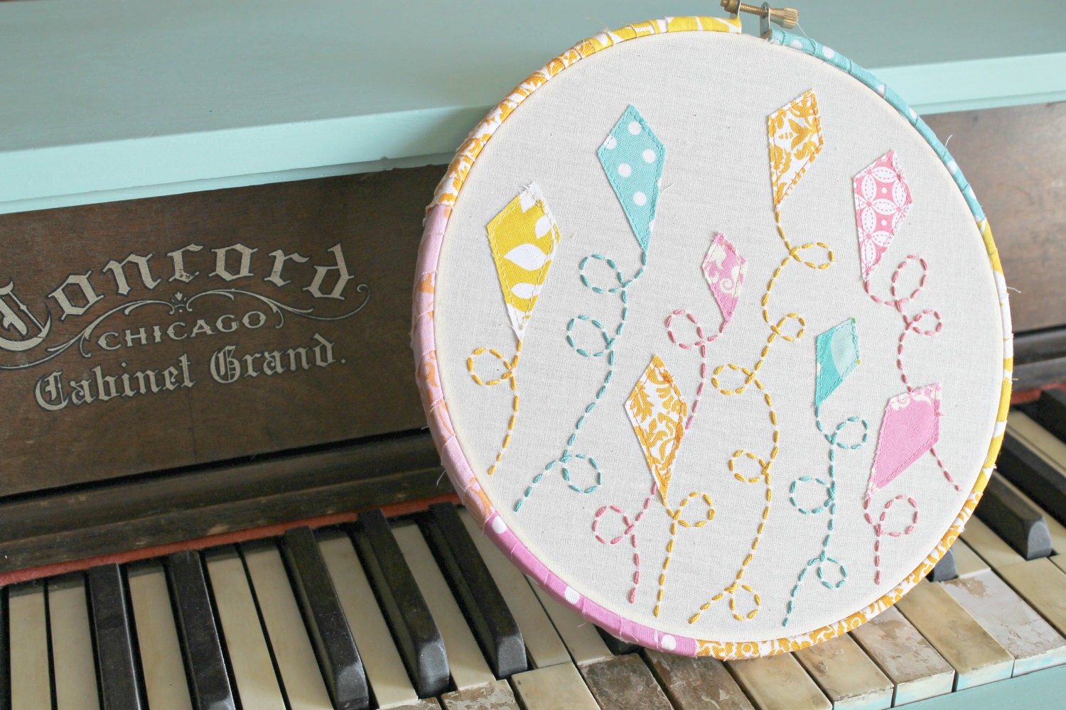 Fly a Kite - Embroidered Hoop Art - 8 inches - Ready to Ship