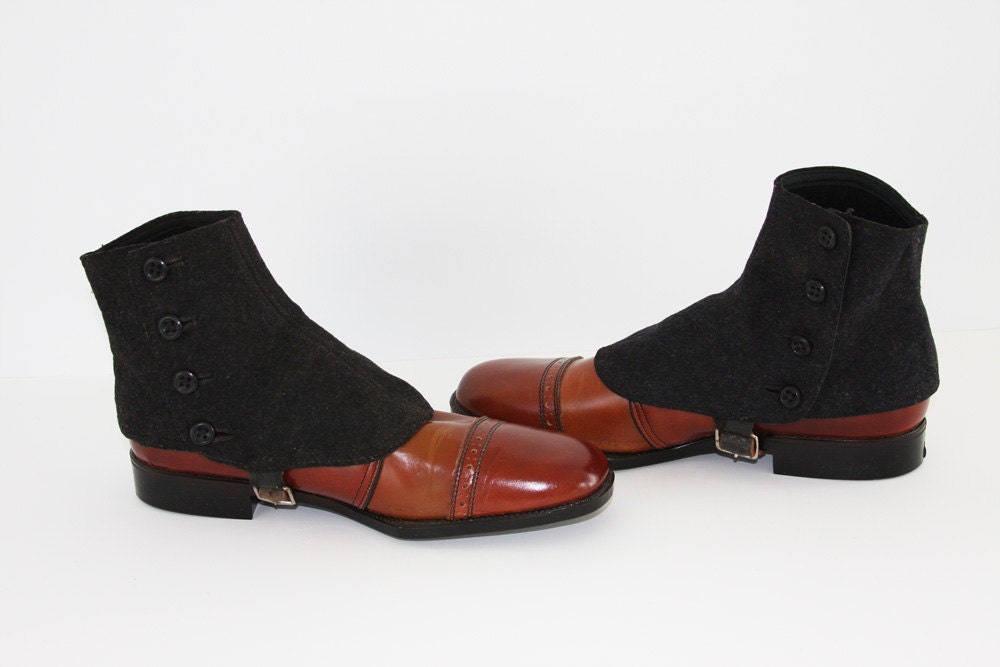 Classic Wool Charcoal Button Spats