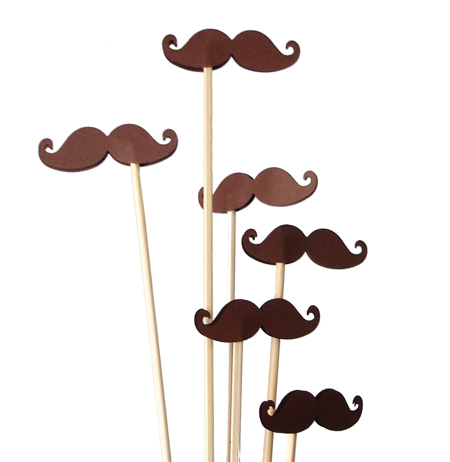 12 Brown Mustache Photo Booth Props, Wedding Photo Props, Props on a Stick, Mustache on a Stick, Mustache Skewers, Cupcake Toppers - No146
