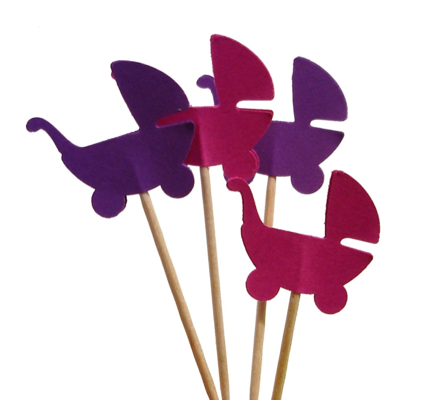 24 Purple Pink  Carriage Stroller Party Picks, Cupcake Toppers, Food Picks, Toothpicks, Drink Picks - No199