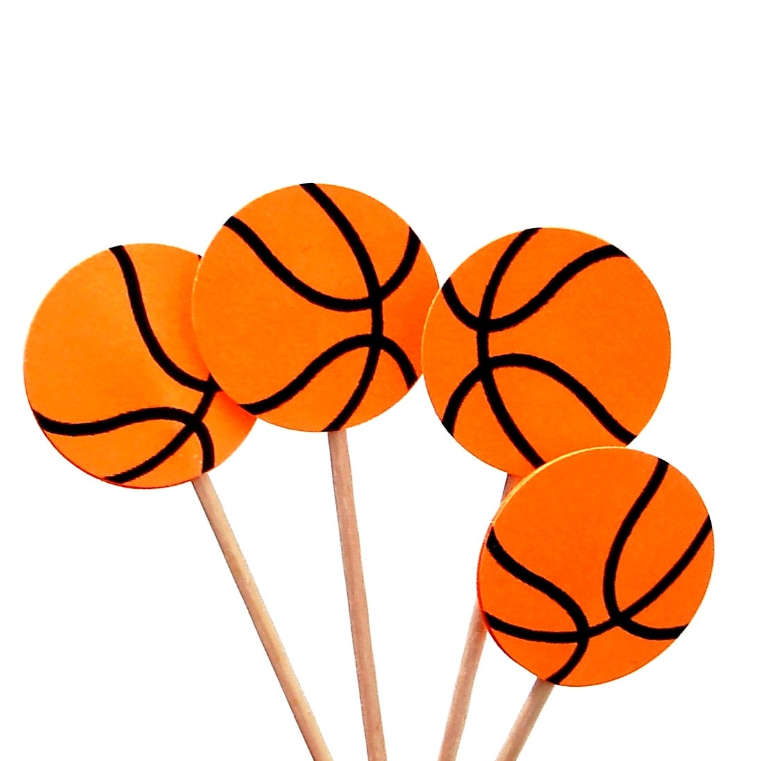 24 Bright Orange Basketball Party Picks, Cupcake Toppers, Food Picks, Sandwich Picks, Toothpicks - No966