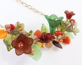 Floral and Leaf Cluster Necklace, Bib Necklace