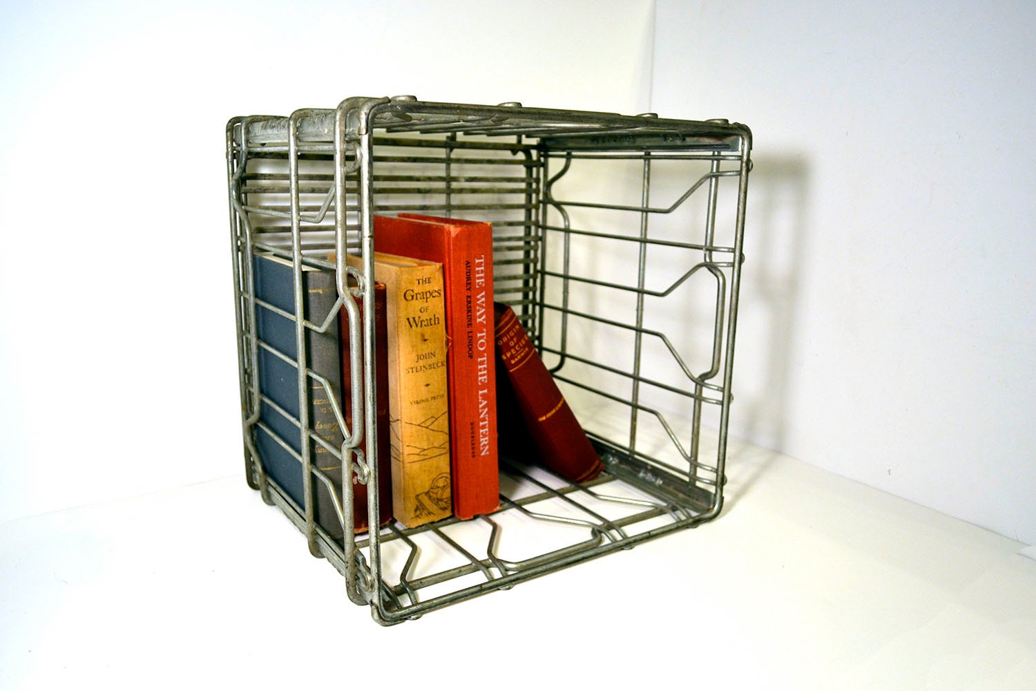 Vintage Milk Crate Metal Wire Stacking Crate Square Book Crate Records Supply Storage Made by Sealtest
