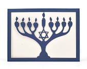 Menorah - Blue - Cut Paper Hanukkah Greeting Card