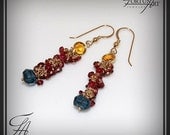 London Blue TOPAZ nuggets/ Garnet/ Hanging earrings in 14k Gold Filled Dangle Drop Cascade Handmade