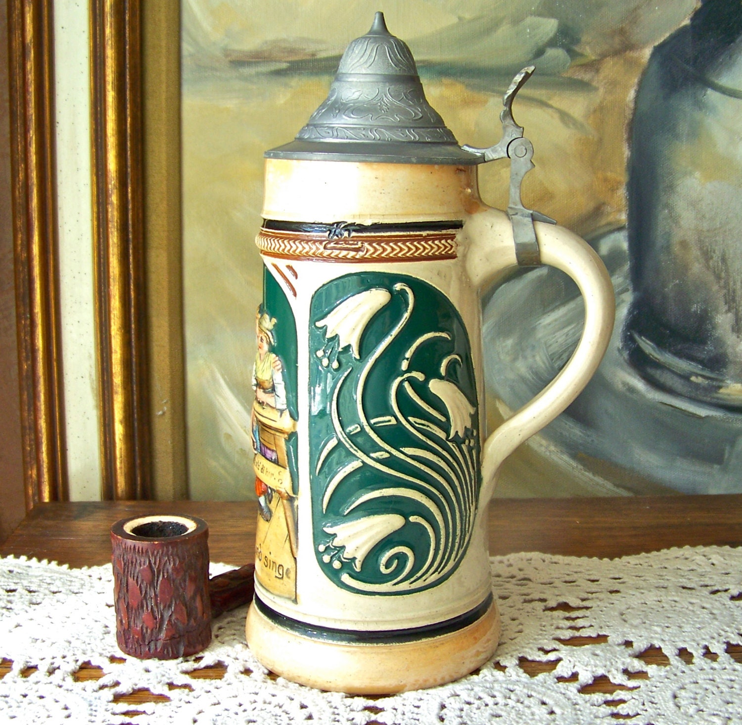Vintage Beer Stein Pewter Lid Germany Signed and Numbered