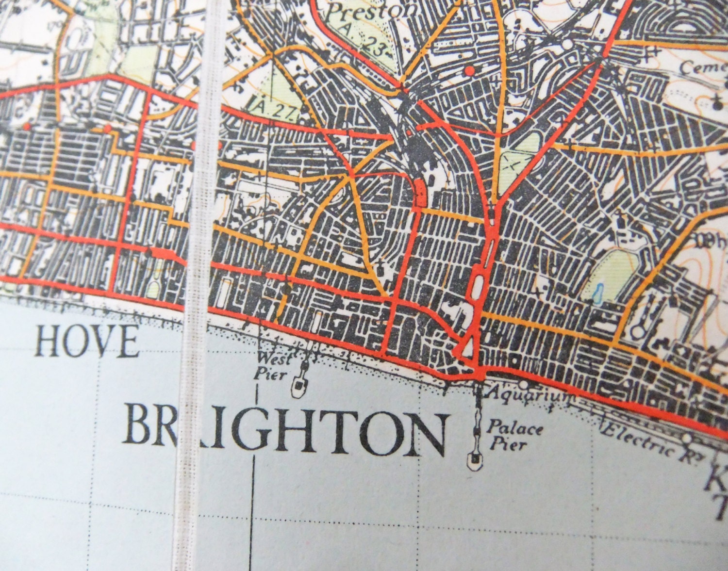 Vintage Brighton and Worthing map  - Large Brighton Map - Ordnance Survey Map Sheet 182 -  home decor - wall hanging - poster - office decor