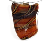 Brown Striped Recycled Glass Pendant Necklace with Magnetic Closure