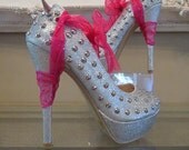 High Heel Platform Spiked Studded  Women Shoes Silver size 7 1/2... SALE ...A SpikesByG Design