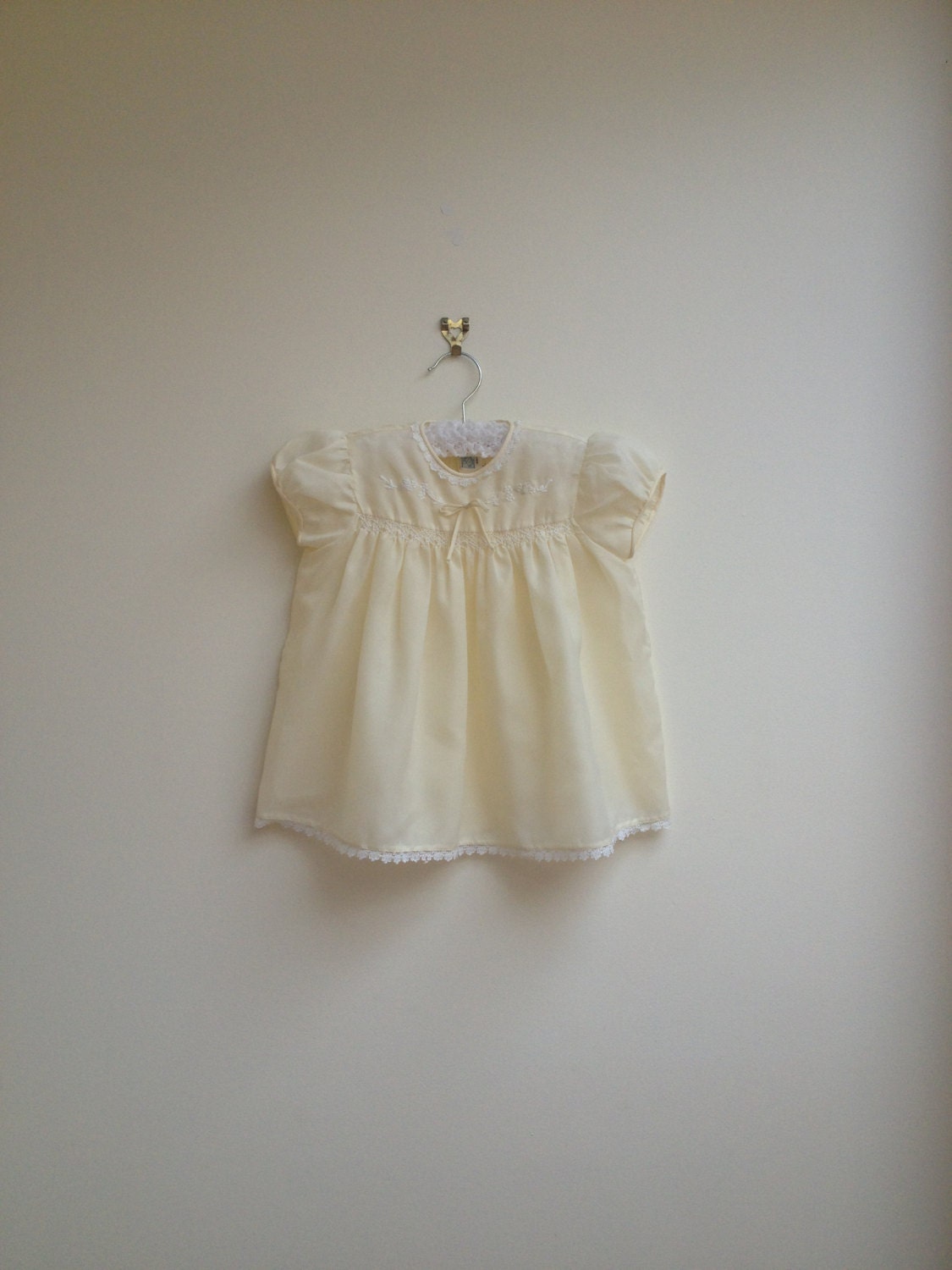 little elephant silk look vintage cream baby dress : size 1-2 years