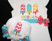 Personalized... 2Pc POPSICLE BIRTHDAY..NEW Butterfly Short Sleeve Ruffle T-shirt With Matching Diaper Cover For Baby Girl