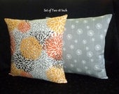 Decorative Accent Pillow Covers -Set of Two 18 Inch in yellow, orange, grey and brown on White