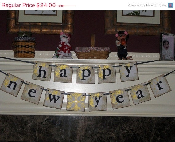 Memorial Day Sale Vintage Style Double Banner Sign Garland Happy New Year by Vintage Paris Market ECS
