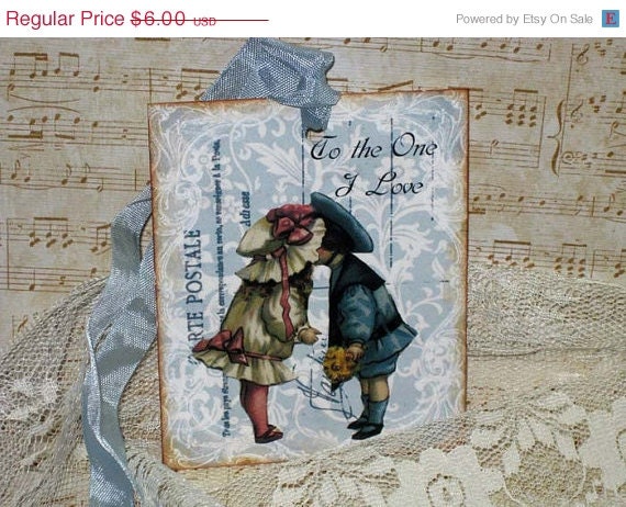Memorial Day Sale Valentine Gift Tag,  Kiss Gift Tags Vintage French Market Style Original Design ECS