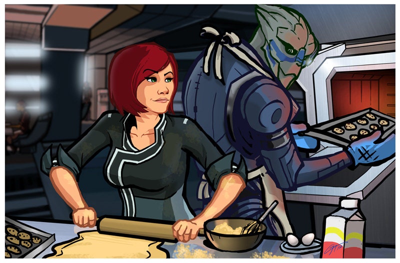 Mass Effect - Shepard and Garrus celebrating the holidays