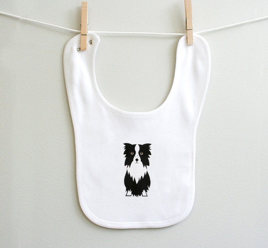 Organic cotton baby bib. Border Collie.