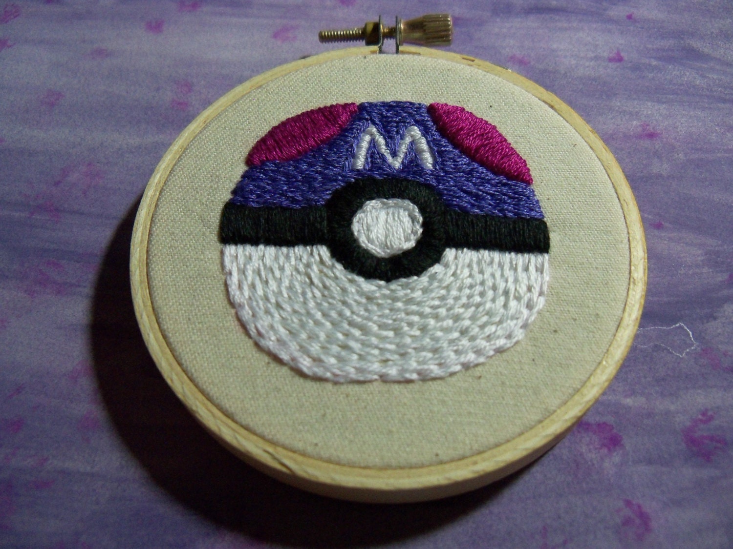 Master Ball Handmade Embroidered Ornament Hoop - Pokemon Geek Gamer Office Home Decor