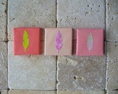 small art feathers - mixed media original, peach, nectarine, pink, feather art, southwest