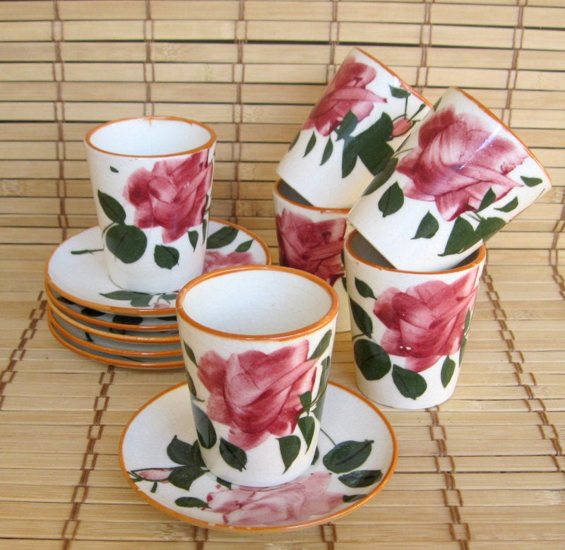 Vintage Ceramic Beverage Set, Vintage Espresso Set, Vintage Set of Cups & Saucers