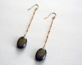Long Pyrite Drop on Gold Chain Earrings