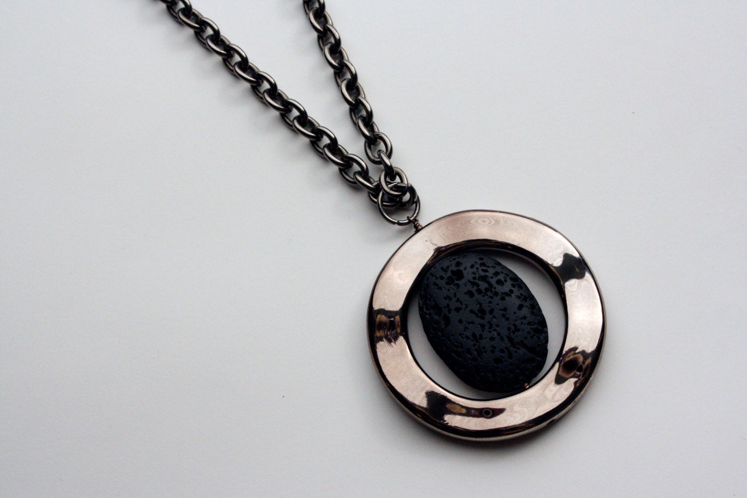 Evil Eye Lava Stone Necklace in gunmetal