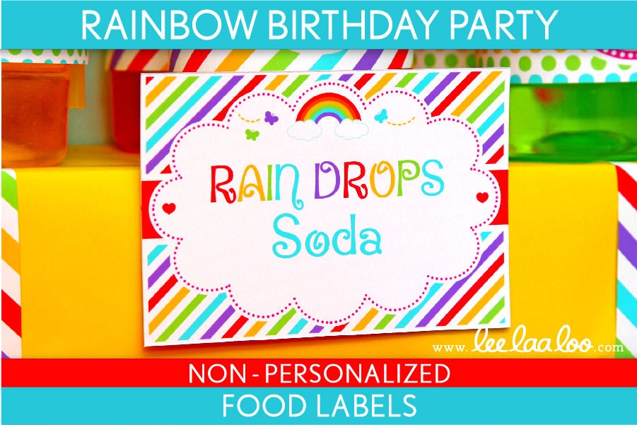 Rainbow Birthday Party - Food Labels & Bonus: Toothpick Flags NonPersonalized Printable // Rainbow - B41Nc
