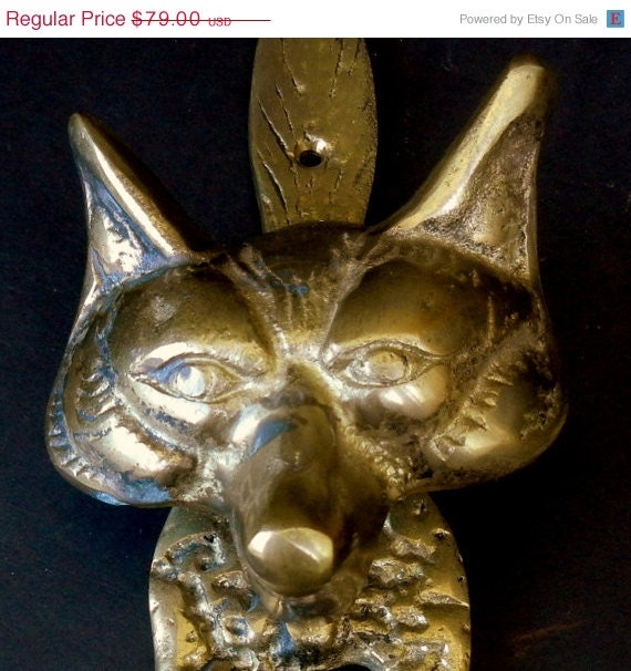 FATHERS DAY 20% SALE Brass Door Knocker //  Fox Design / Lodge, Cabin, Hunting Lodge / Traditional Style / 9 3/4" / un22