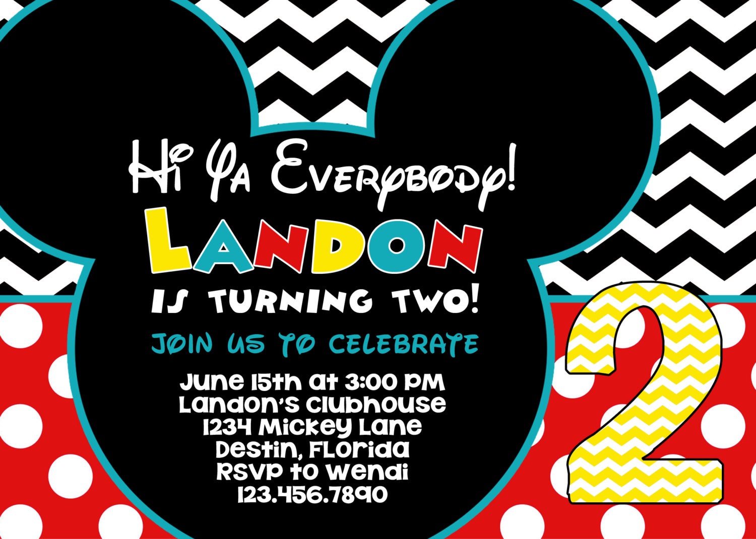 Mickey Mouse Inspired 5x7 Invitation - Boy Birthday Party - PRINTABLE Il_170x135