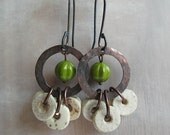 Copper Earrings, Rustic Earrings, Beaded, Beadwork, Hoop Earrings, Dangle